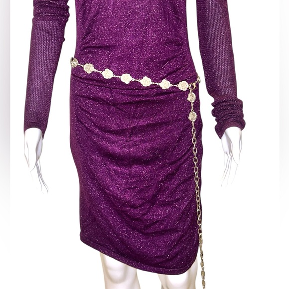 Vintage Rose Chain Belt, Floral, Silver, 53 Inches - Picture 3 of 7